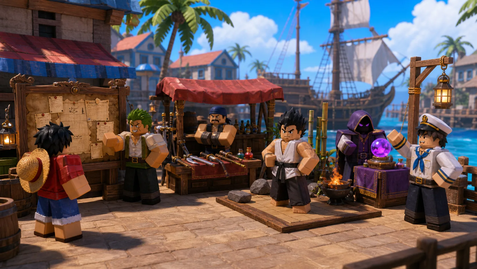 Blox FruitsのクエストNPC、ショップ、特殊NPCをイメージした画像