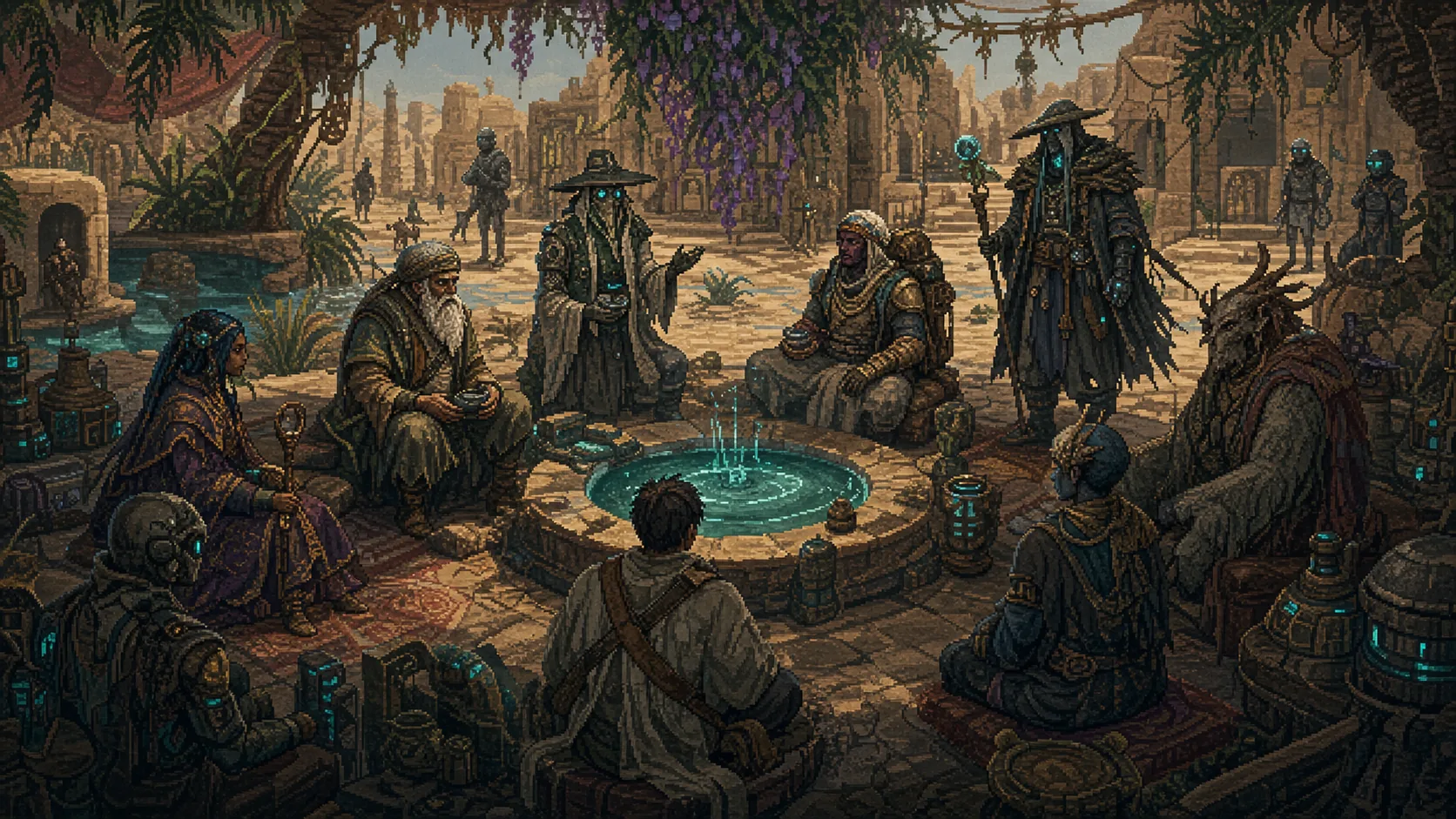 Caves of QudのNPC、主要人物、水の儀式をイメージした画像