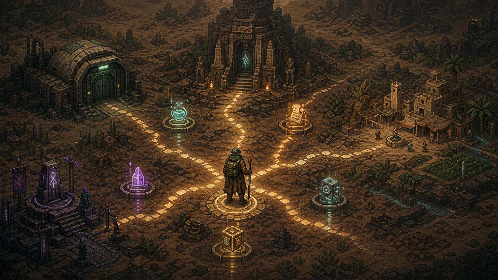 Caves of Qudのメインクエスト、派閥クエスト、村クエストをイメージした画像