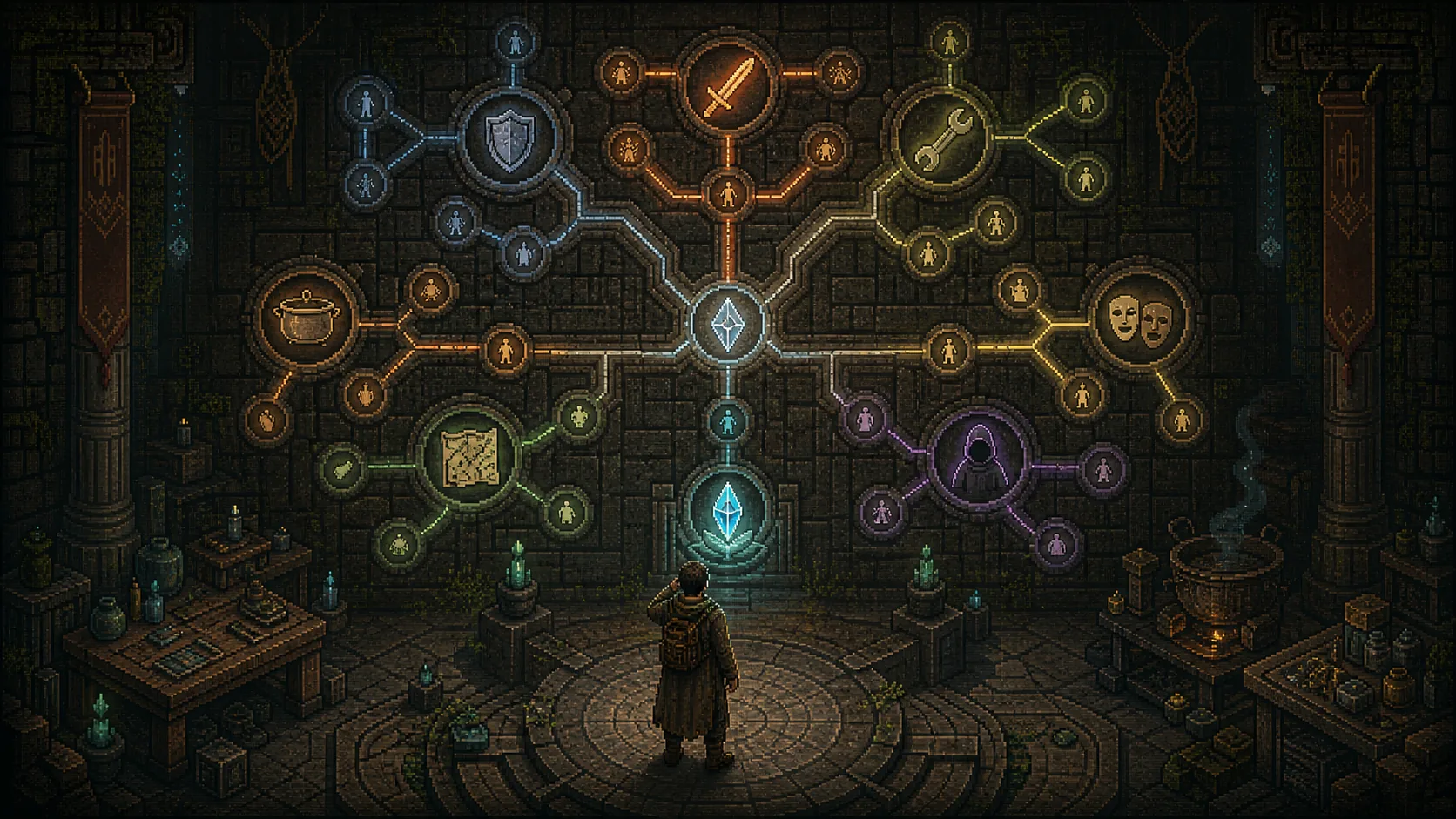 Caves of Qudのスキルツリーと推奨スキルをイメージした画像