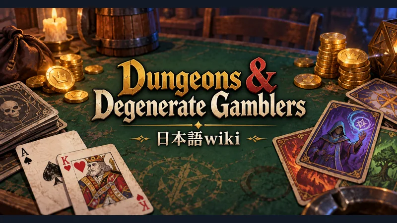 酒場のテーブルに広げたブラックジャックと特殊カード:Dungeons & Degenerate Gamblers 日本語wiki