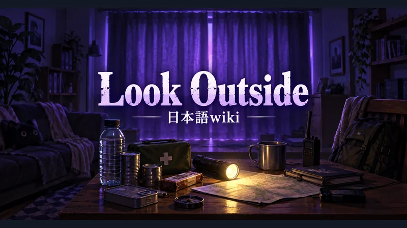 閉じたカーテンのある部屋と探索用の物資:Look Outside 日本語wiki