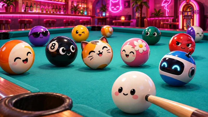 花・猫・ロボットをモチーフにしたボールを組み合わせるビリヤード台:Ultrapool 日本語wiki